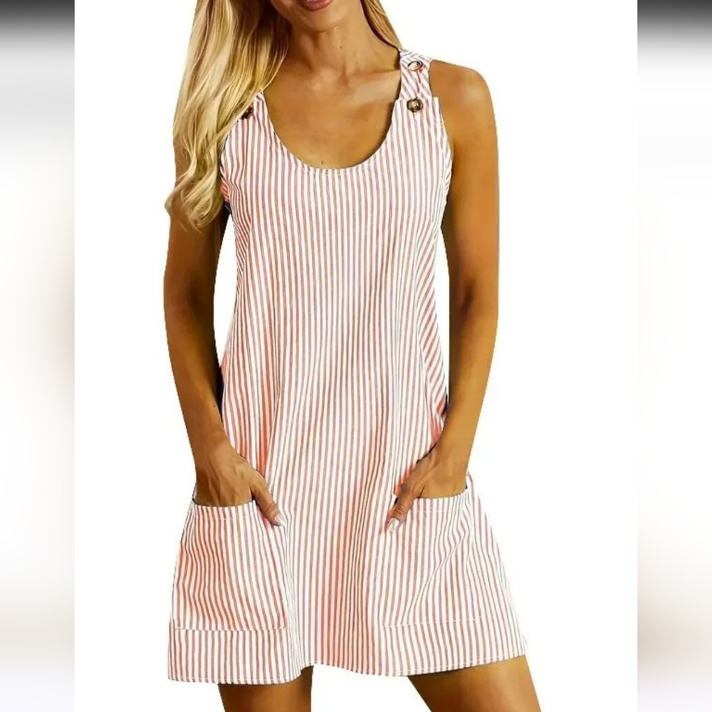 Striped Sleeveless Dress with Button Detail